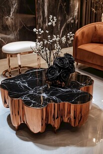 奢华异形大理石铜边茶几