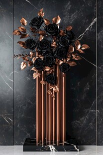 黑玫瑰铜柱花艺装饰摆件