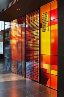 彩色几何图案玻璃隔断墙