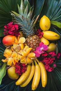热带缤纷水果花卉组合