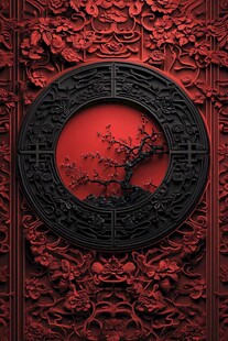 中式红墙雕花中的梅花图景