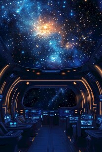 星际飞船驾驶舱的璀璨星空
