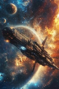 星际飞船遨游绚烂宇宙