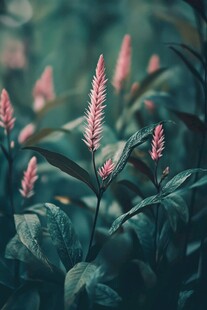 粉色穗状花的清新植物景