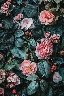 浪漫粉色花卉绿叶景观