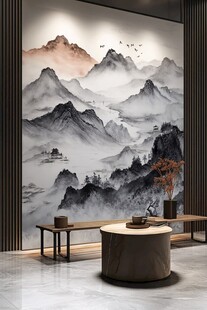 中式山水风客厅背景墙