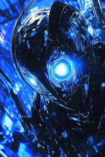 未来感酷炫机械头部特写