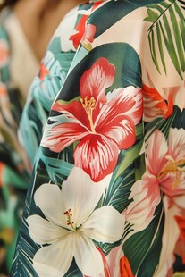 热带花卉印花服饰细节