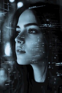 科技感女性侧脸与数字背景