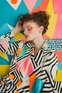 时尚女郎与多彩几何背景