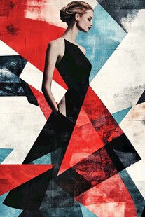 几何背景下的时尚女性风采