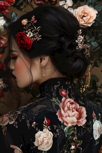 中式古风佳人 繁花发饰之美