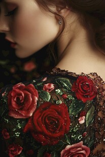 玫瑰华服下的优雅女性