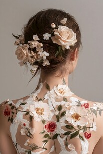 花朵装点的浪漫背部艺术