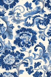 蓝白花卉中式传统纹样图案