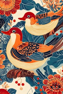 鸳鸯花卉中式风图案设计