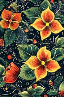 绚丽花卉叶蔓图案背景