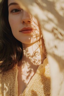 阳光下的柔美女性侧影