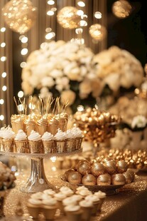 金色系精致甜品装饰布置