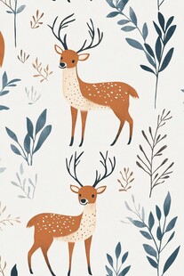 可爱小鹿与植物花纹图案