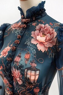 中式复古刺绣旗袍细节展示