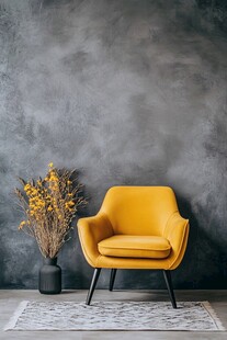 黄色沙发搭配灰色墙面装饰