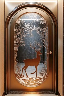 鹿影雕花拱形金属艺术门