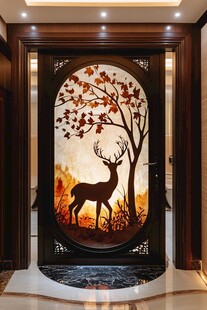 鹿影树韵玄关艺术装饰画