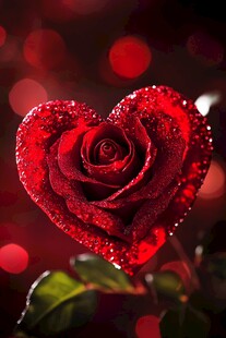 心形红玫瑰与晶莹水珠