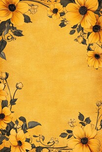 黄色花卉边框复古背景图