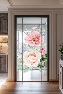 中式牡丹玻璃门装饰美