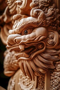 木雕龙首细节精美