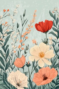 春日烂漫花卉插画