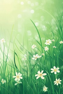 春日草地小白花清新图景