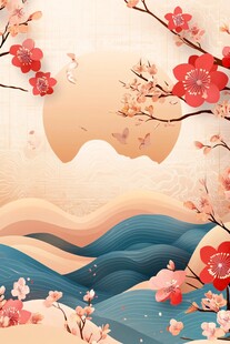 春日山水梅花浪漫图景