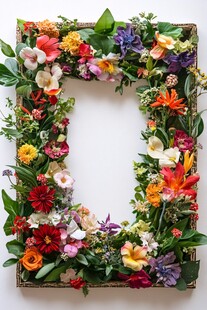 多彩花卉组成的方形花框