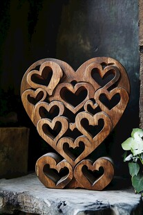 心形木雕摆件 精致爱意满满