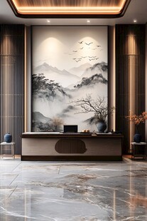 中式山水风前台装饰空间