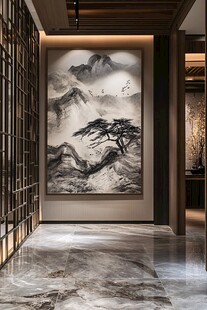 中式玄关山水墨画装饰