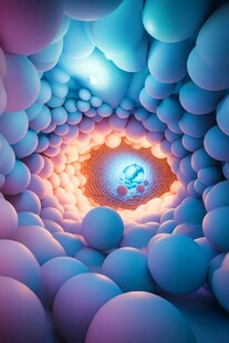 梦幻球体隧道中的蓝色亮点