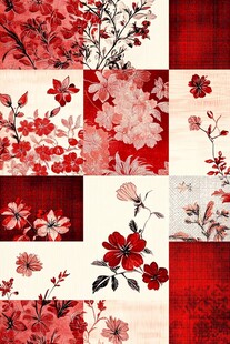 红色花卉拼接图案设计