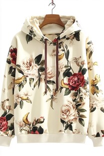 花卉印花连帽卫衣