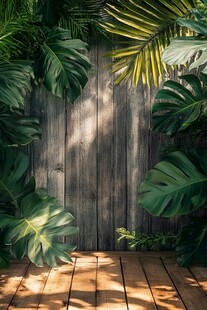木质背景的热带绿植景观