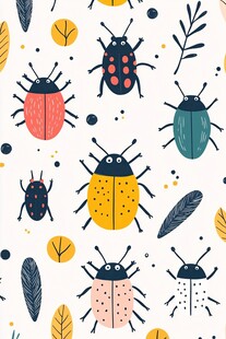 可爱瓢虫与植物图案背景