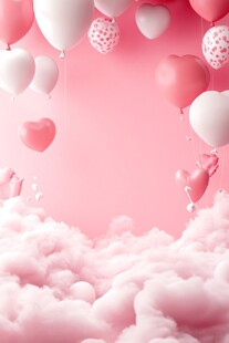 梦幻粉色气球漂浮云端
