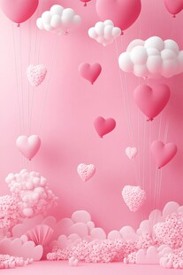 梦幻粉色气球爱心装饰场景
