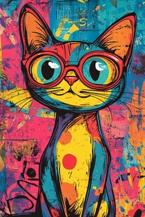 戴眼镜的多彩卡通猫咪