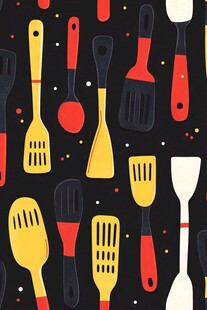 多彩厨房用具无缝图案