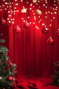 圣诞红幕装饰与璀璨彩灯