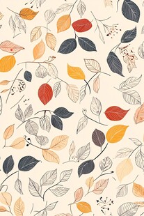 秋季树叶花卉无缝图案背景